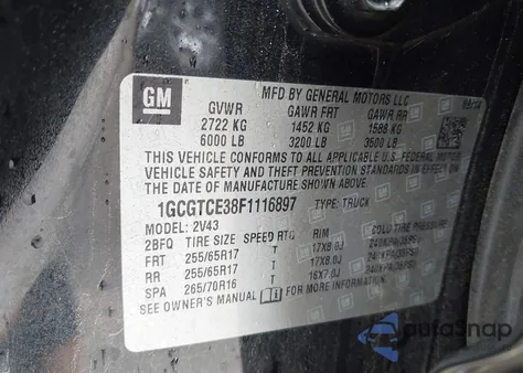 2015 Chevrolet Colorado Z71 из США, поврежденный, VIN 1GCGTCE38F1116897